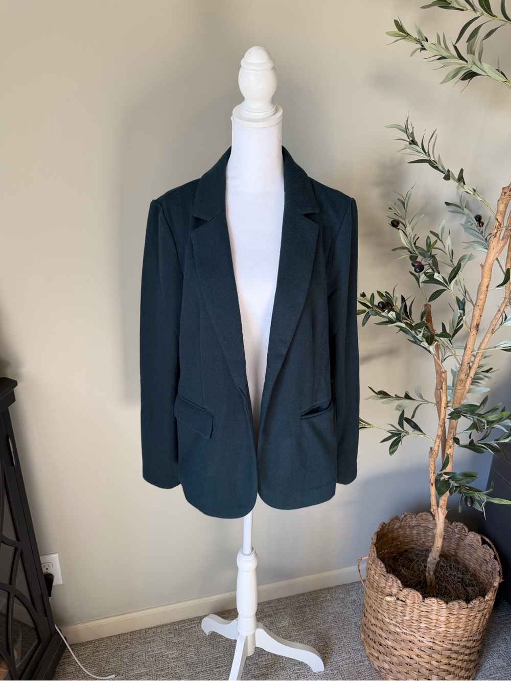 Skies Are Blue Open Front Blazer Jacket - Deep Green - Large - NWT